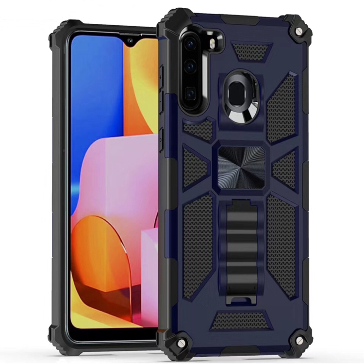 

For Samsung Galaxy A21 Shockproof TPU + PC Magnetic Protective Case with Holder(Blue)