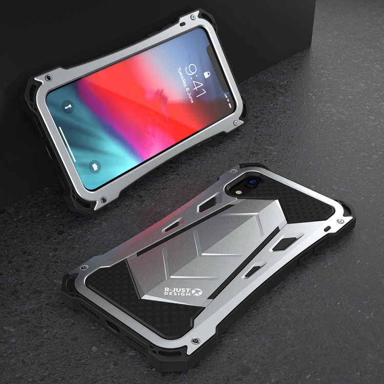 

For iPhone XR R-JUST Shockproof Dustproof Metal Armor Protective Case(Silver)