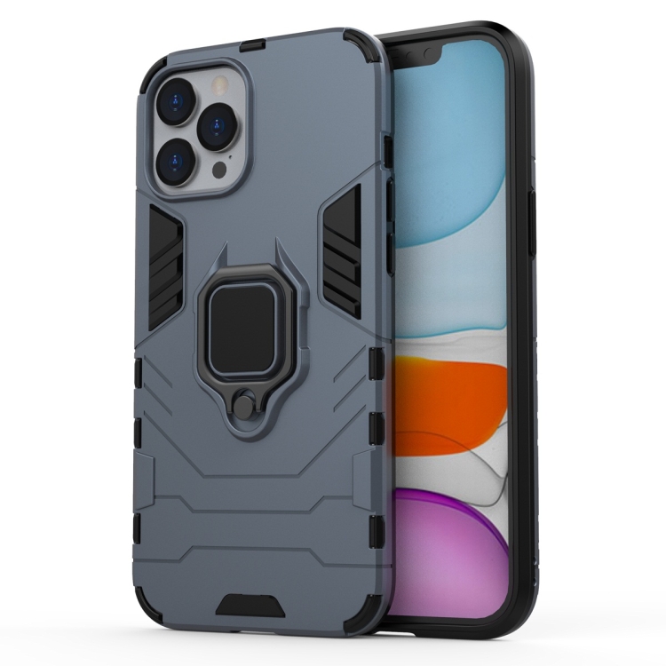 

For iPhone 12 6.7 inch Shockproof PC + TPU Protective Case with Magnetic Ring Holder(Navy Blue)