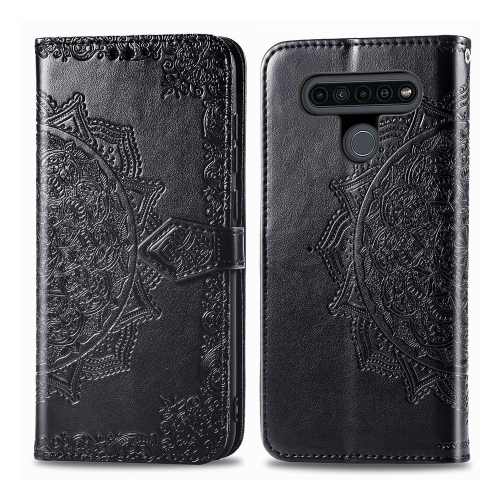 

For LG K51S Embossed Mandala Pattern PC + TPU Horizontal Flip Leather Case with Holder & Card Slots & Wallet(Black)