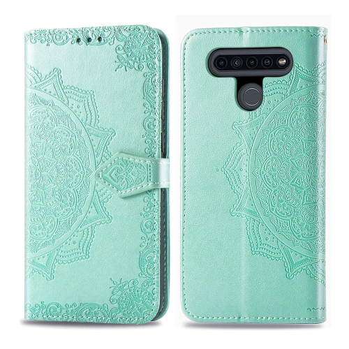 

For LG K51S Embossed Mandala Pattern PC + TPU Horizontal Flip Leather Case with Holder & Card Slots & Wallet(Green)