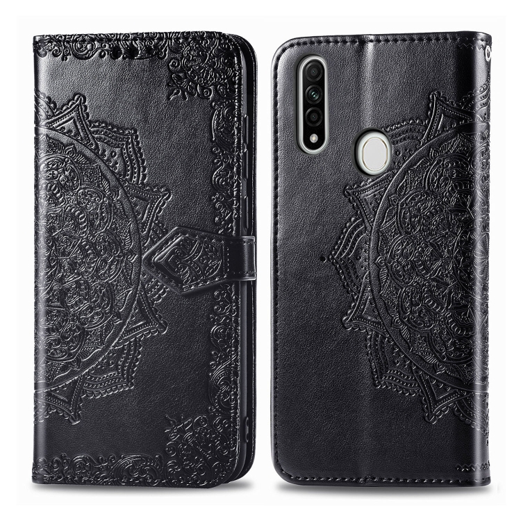 

For OPPO A8 Embossed Mandala Pattern PC + TPU Horizontal Flip Leather Case with Holder & Card Slots & Wallet(Black)