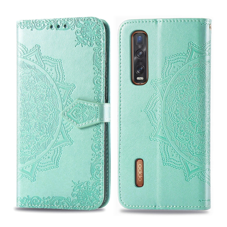 

For OPPO Find X2 Pro Embossed Mandala Pattern PC + TPU Horizontal Flip Leather Case with Holder & Card Slots & Wallet(Green)