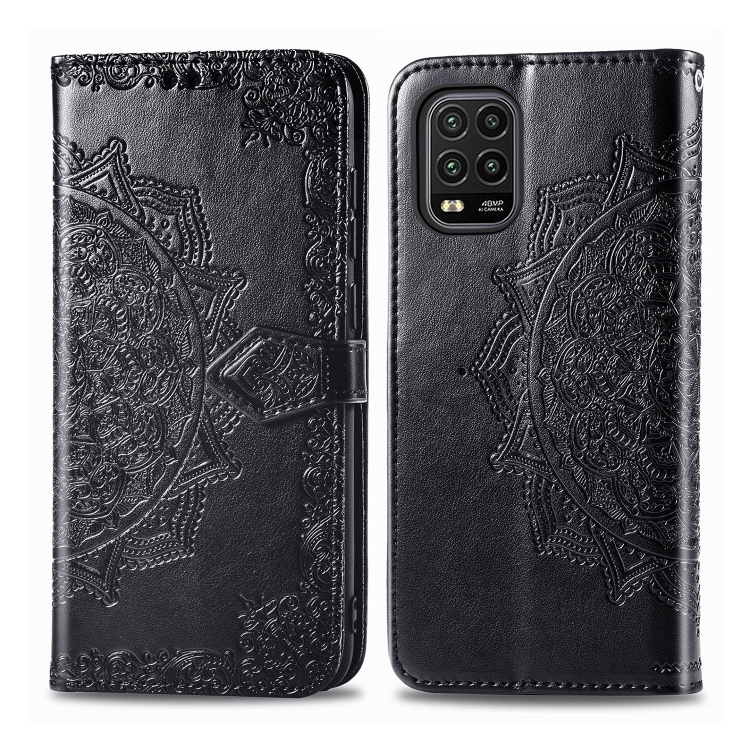 

For Xiaomi Mi 10 Lite 5G Embossed Mandala Pattern PC + TPU Horizontal Flip Leather Case with Holder & Card Slots & Wallet(Black)