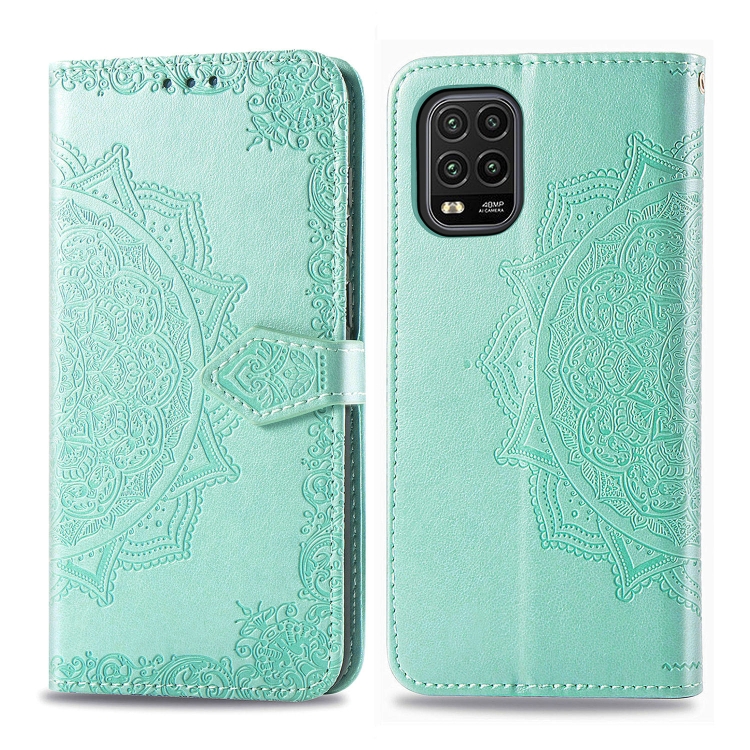 

For Xiaomi Mi 10 Lite 5G Embossed Mandala Pattern PC + TPU Horizontal Flip Leather Case with Holder & Card Slots & Wallet(Green)