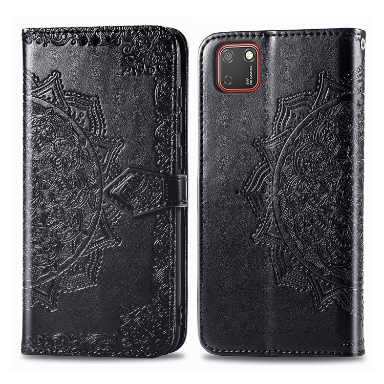 

For Huawei Y5P(2020) Embossed Mandala Pattern PC + TPU Horizontal Flip Leather Case with Holder & Card Slots & Wallet(Black)