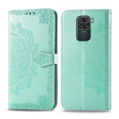 

For Xiaomi Redmi 10X 4G / Note 9 Embossed Mandala Pattern PC + TPU Horizontal Flip Leather Case with Holder & Card Slots & Wallet(Green)