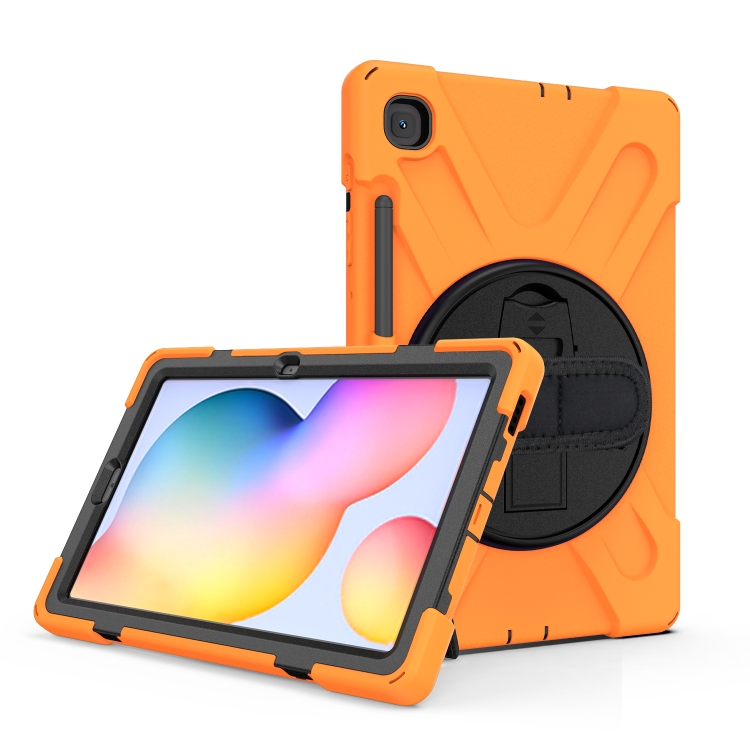 

For Samsung Galaxy Tab S6 Lite P610 Shockproof Colorful Silicone + PC Protective Case with Holder & Shoulder Strap & Hand Strap & Pen Slot(Orange)