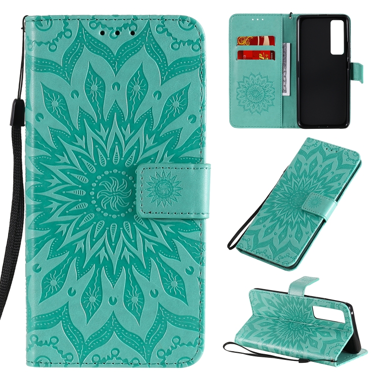 

For Huawei Nova 7 Pro 5G Embossed Sunflower Pattern Horizontal Flip PU Leather Case with Holder & Card Slots & Wallet & Lanyard(Green)