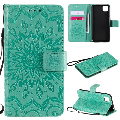 

For Huawei Y5p/Honor 9S Embossed Sunflower Pattern Horizontal Flip PU Leather Case with Holder & Card Slots & Wallet & Lanyard(Green)