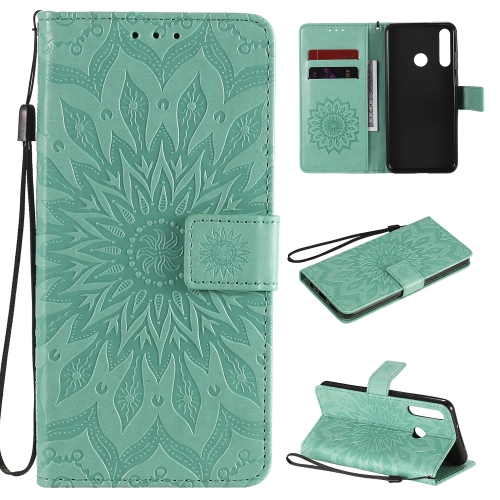 

For Huawei Y6p Embossed Sunflower Pattern Horizontal Flip PU Leather Case with Holder & Card Slots & Wallet & Lanyard(Green)