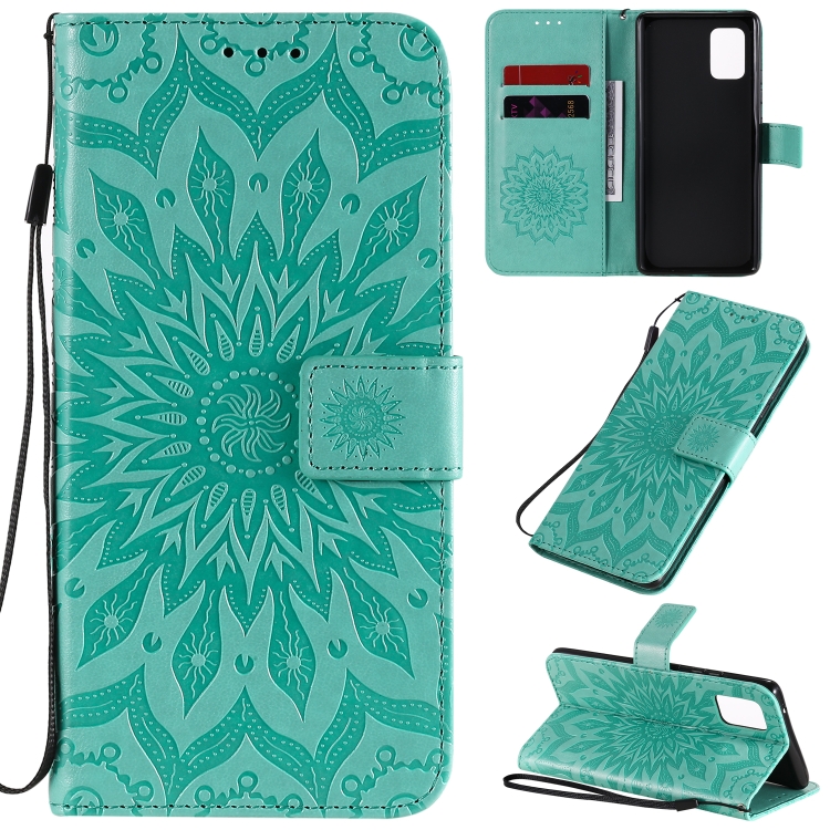

For Samsung Galaxy A71 5G Embossed Sunflower Pattern Horizontal Flip PU Leather Case with Holder & Card Slots & Wallet & Lanyard(Green)