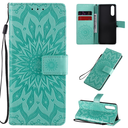 

For Sony Xperia 10 II Embossed Sunflower Pattern Horizontal Flip PU Leather Case with Holder & Card Slots & Wallet & Lanyard(Green)