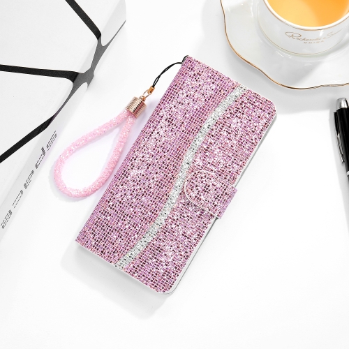 

For iPhone 8 / 7 Glitter Powder Horizontal Flip Leather Case with Card Slots & Holder & Lanyard(Pink)