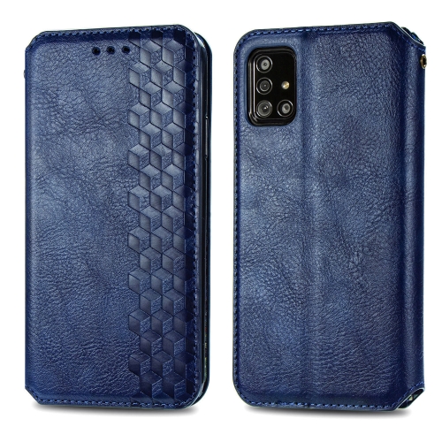 

For Samsung Galaxy A71 Cubic Grid Pressed Horizontal Flip Magnetic PU Leather Case with Holder & Card Slots & Wallet(Blue)