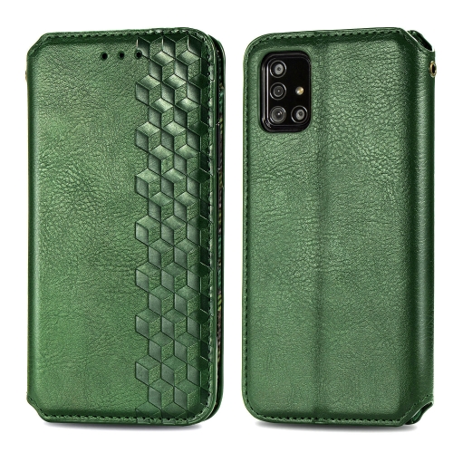 

For Samsung Galaxy A71 Cubic Grid Pressed Horizontal Flip Magnetic PU Leather Case with Holder & Card Slots & Wallet(Green)