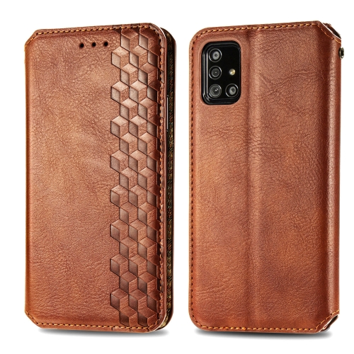 

For Samsung Galaxy A71 Cubic Grid Pressed Horizontal Flip Magnetic PU Leather Case with Holder & Card Slots & Wallet(Brown)