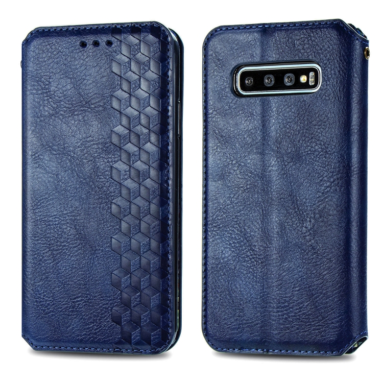 

For Samsung Galaxy S10 Plus Cubic Grid Pressed Horizontal Flip Magnetic PU Leather Case with Holder & Card Slots & Wallet(Blue)