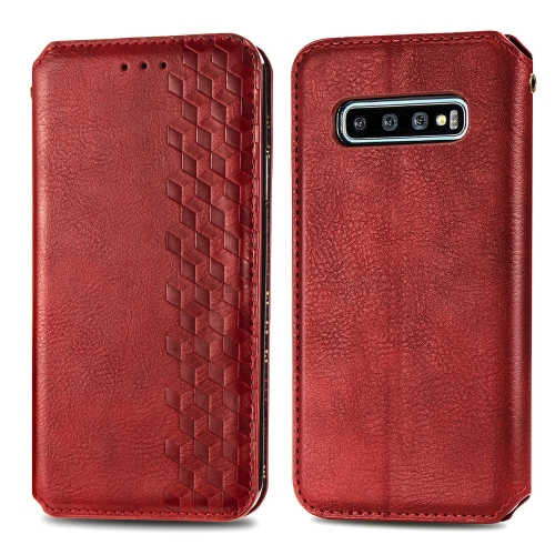 

For Samsung Galaxy S10 Plus Cubic Grid Pressed Horizontal Flip Magnetic PU Leather Case with Holder & Card Slots & Wallet(Red)
