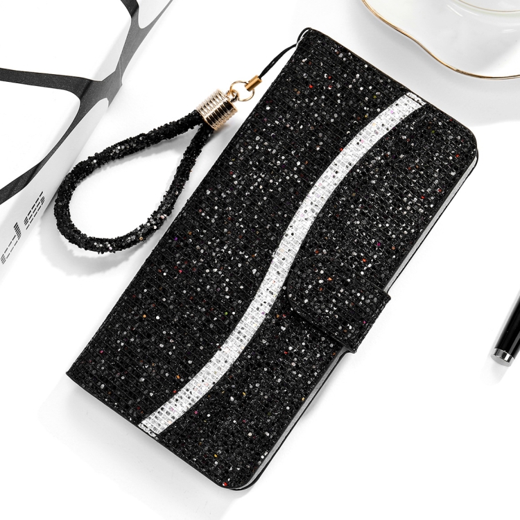 

For Xiaomi Redmi 7A Glitter Powder Horizontal Flip Leather Case with Card Slots & Holder & Lanyard(Black)