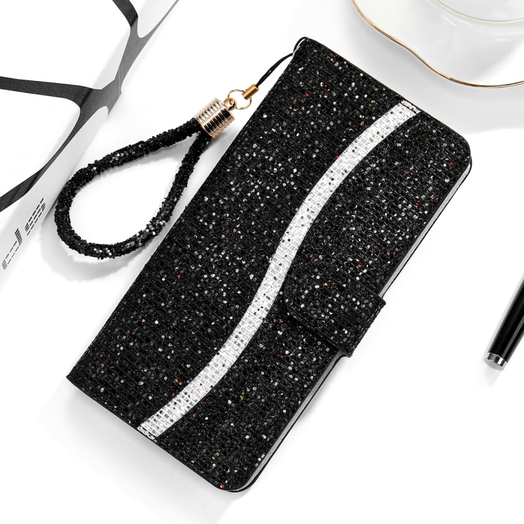 

For Xiaomi Redmi 8A Glitter Powder Horizontal Flip Leather Case with Card Slots & Holder & Lanyard(Black)