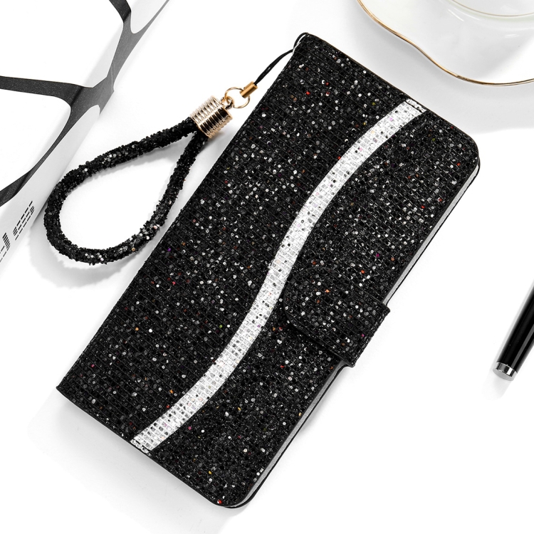 

For Xiaomi Redmi Note 7 Pro Glitter Powder Horizontal Flip Leather Case with Card Slots & Holder & Lanyard(Black)