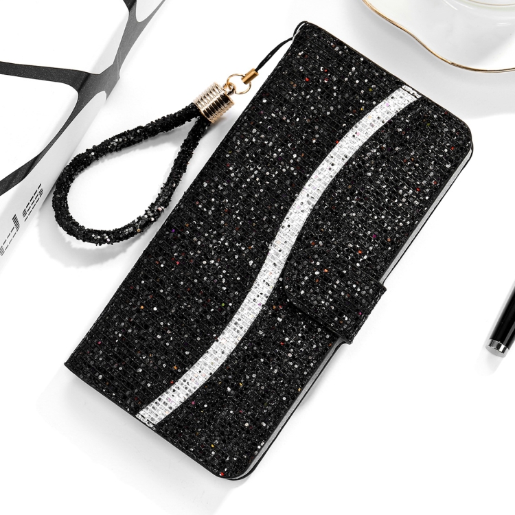 

For Xiaomi Redmi Note 8 Glitter Powder Horizontal Flip Leather Case with Card Slots & Holder & Lanyard(Black)