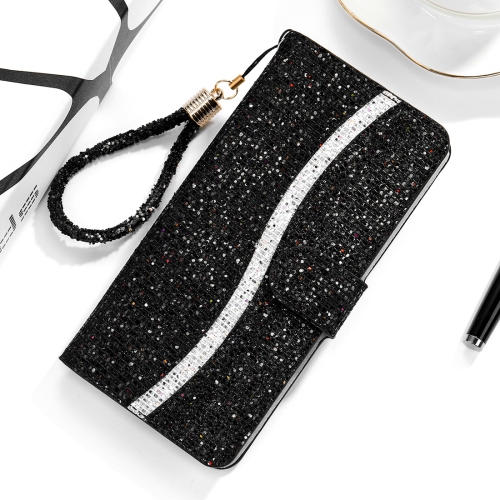 

For Xiaomi Redmi Note 8T Glitter Powder Horizontal Flip Leather Case with Card Slots & Holder & Lanyard(Black)