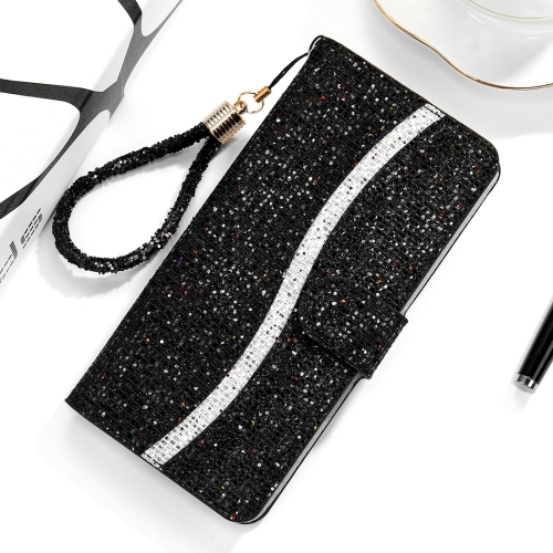 

For Xiaomi Redmi Note 9 Pro Glitter Powder Horizontal Flip Leather Case with Card Slots & Holder & Lanyard(Black)