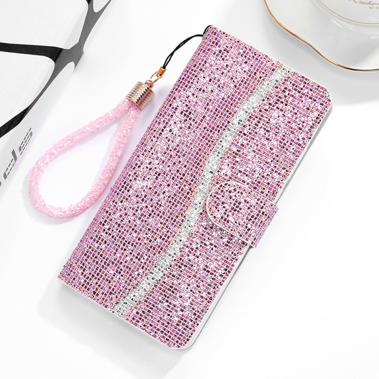 

For Xiaomi Redmi Note 9 Pro Glitter Powder Horizontal Flip Leather Case with Card Slots & Holder & Lanyard(Pink)