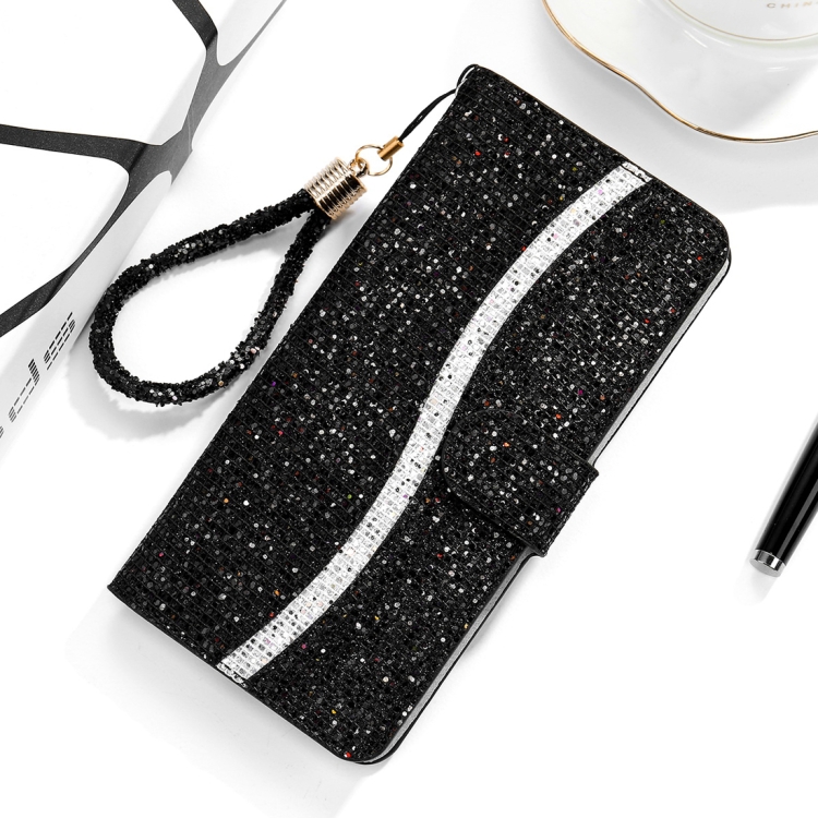 

For Huawei P30 Glitter Powder Horizontal Flip Leather Case with Card Slots & Holder & Lanyard(Black)