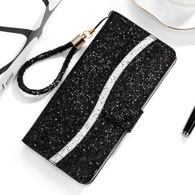 

For Huawei P30 Lite Glitter Powder Horizontal Flip Leather Case with Card Slots & Holder & Lanyard(Black)