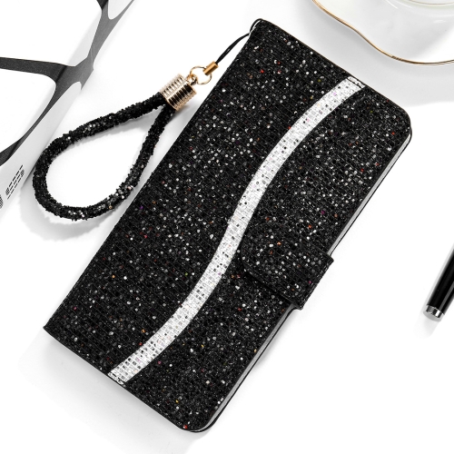 

For Huawei Honor 8A / Y6 (2019) Glitter Powder Horizontal Flip Leather Case with Card Slots & Holder & Lanyard(Black)
