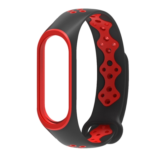 

For Xiaomi Mi Band 3 / 4 Mijobs Sporty Fashion Two-color Replacement Silicone Strap(Black Red)