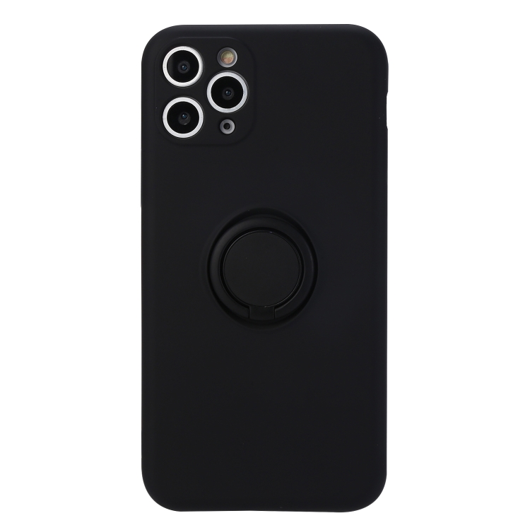 

For iPhone 11 Solid Color Liquid Silicone Shockproof Full Coverage Protective Case with Ring Holder(Black)