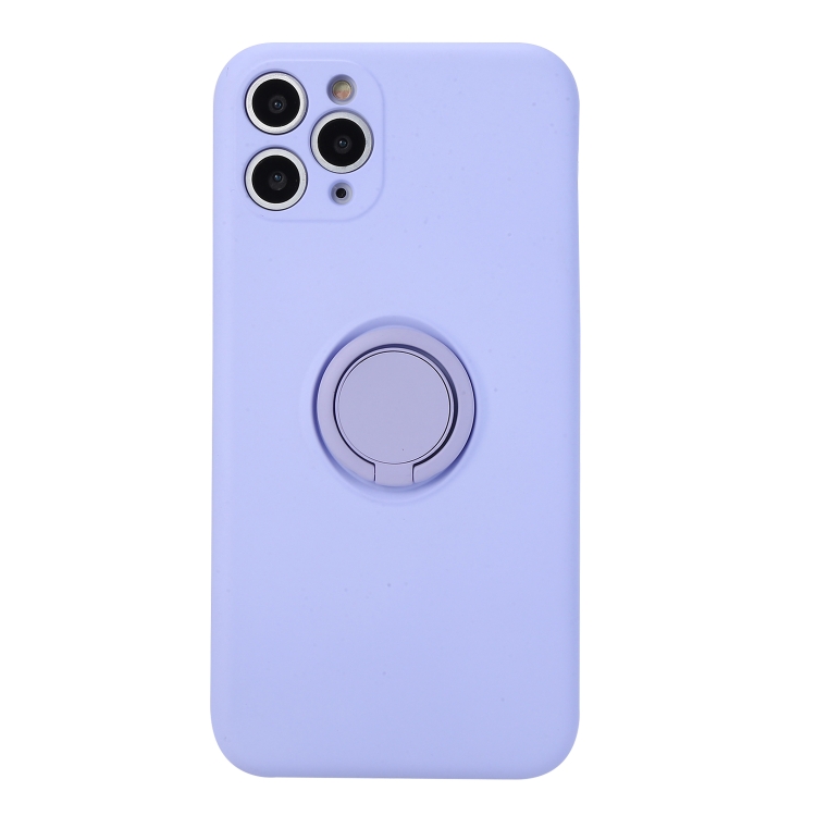 

For iPhone 11 Solid Color Liquid Silicone Shockproof Full Coverage Protective Case with Ring Holder(Light Purple)