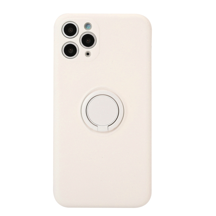 

For iPhone 11 Solid Color Liquid Silicone Shockproof Full Coverage Protective Case with Ring Holder(Beige)