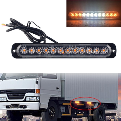 

DC12V-24V / 36W Car Truck Emergency Strobe Flash Warning Light 12LEDs Long Ultra-thin Side Lights(Yellow + White + Yellow)