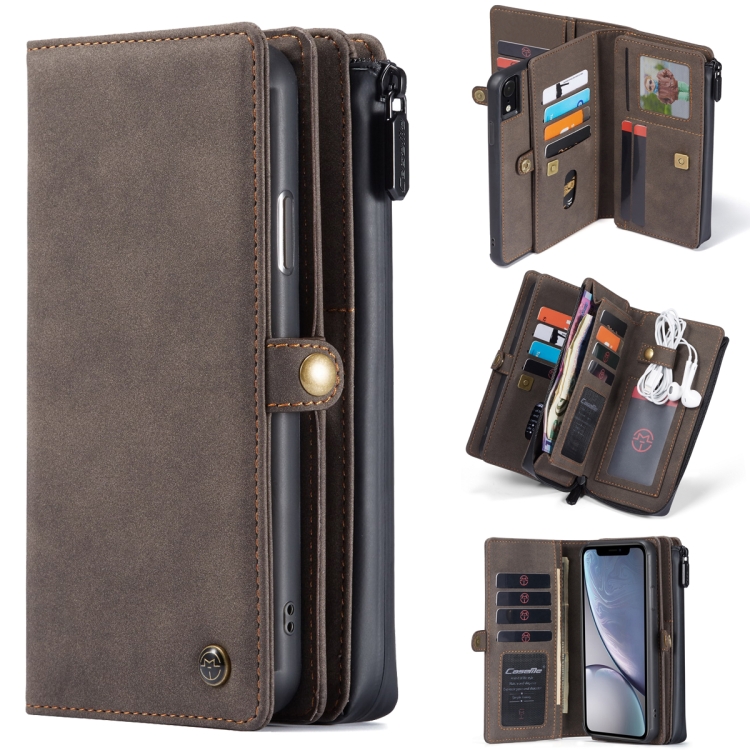 

For iPhone XR CaseMe 018 Detachable Multi-functional Horizontal Flip Leather Case, with Card Slot & Holder & Zipper Wallet & Photo Frame(Brown)