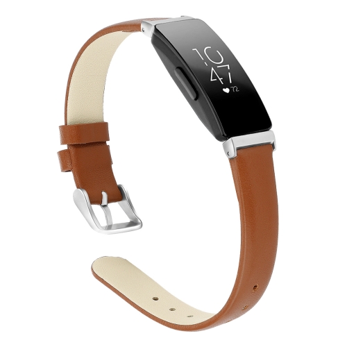 

For Fitbit Inspire / Inspire HR Leather Replacement Wrist Strap Watchband with Metal Connector, Size:S(Brown)