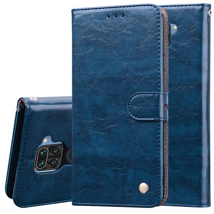 

For Xiaomi Redmi Note 9 Business Style Oil Wax Texture Horizontal Flip Leather Case with Holder & Card Slots & Wallet(Royal Blue)