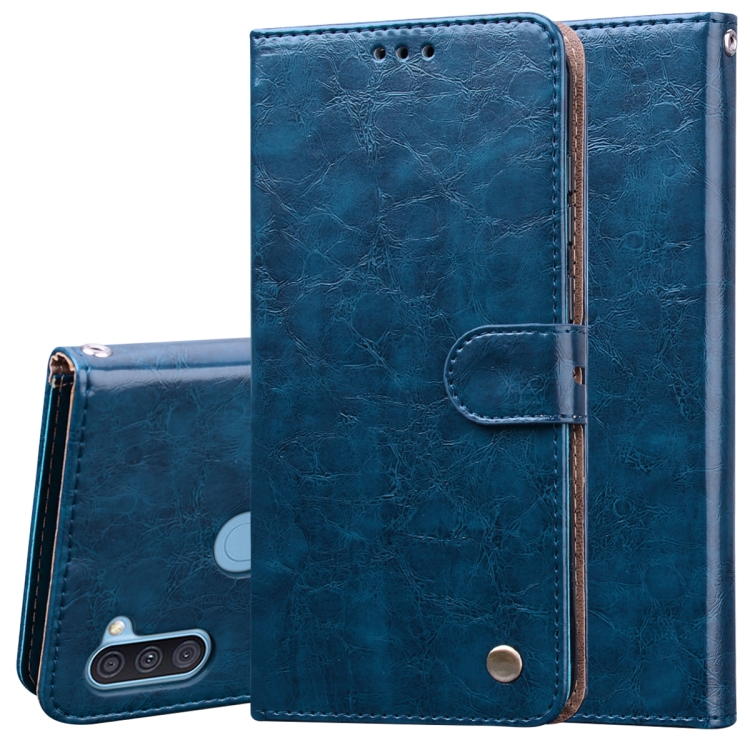 

For Samsung Galaxy A11 Business Style Oil Wax Texture Horizontal Flip Leather Case with Holder & Card Slots & Wallet(Royal Blue)