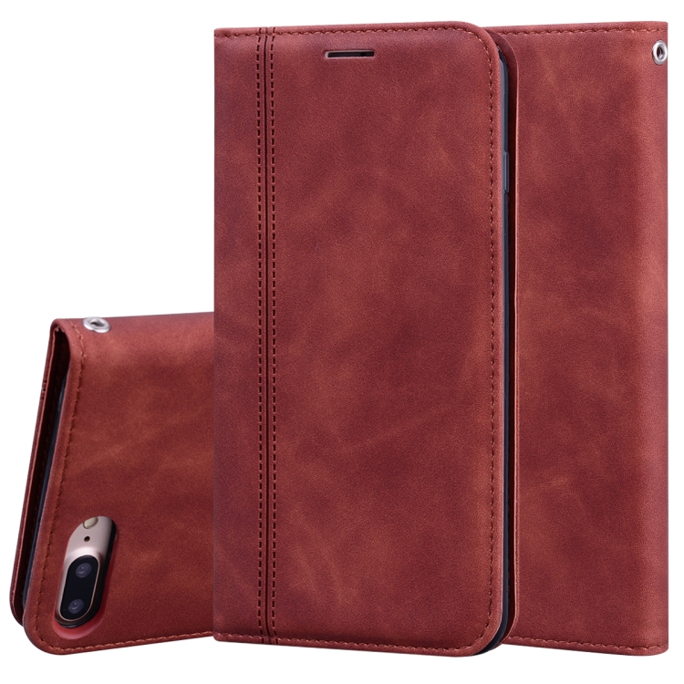 

For iPhone 8 Plus & 7 Plus Frosted Business Magnetic Horizontal Flip PU Leather Case with Holder & Card Slot & Lanyard(Brown)