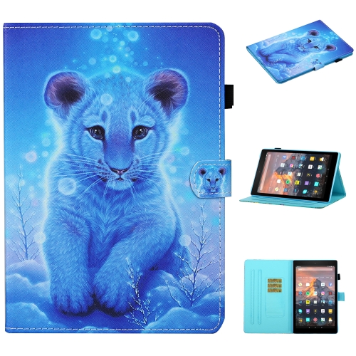 

For Kindle Fire HD8 2015 / 2016 / 2018 Colored Drawing Stitching Horizontal Flip Leather Case with Holder & Card Slots & Sleep / Wake-up Function(Little Tiger)
