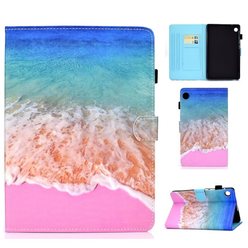 

For Huawei MatePad T8 Sewing Thread Horizontal Painted Flat Leather Case with Pen Cover & Anti Skid Strip & Card Slot & Holder(Ocean)
