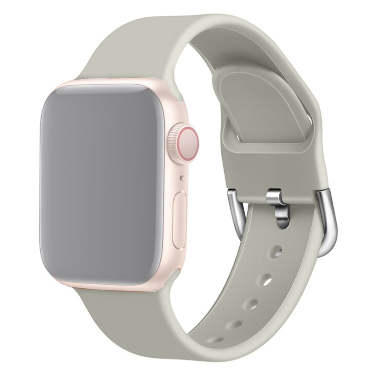 

For Apple Watch Series 5 & 4 44mm / 3 & 2 & 1 42mm Solid Color Silicone Replacement Wrist Strap Watchband with Metal Buckle, Size:S(Grey)