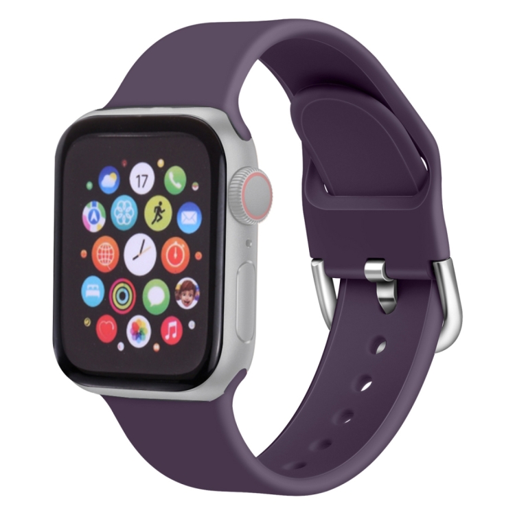 

For Apple Watch Series 6 & SE & 5 & 4 44mm / 3 & 2 & 1 42mm Solid Color Silicone Replacement Wrist Strap Watchband with Metal Buckle, Size:L(Dark Purple)