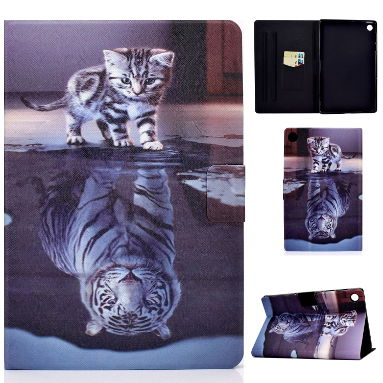 

For Lenovo Tab M10 Plus TB-X606F Voltage Painted Pattern Tablet PC Protective Leather Case with Bracket & Card Slots & Sleep / Wake-up & Anti-skid Strip(Cat and Tiger)