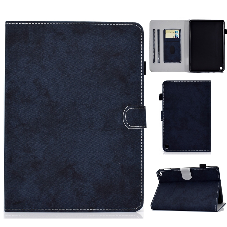 

For Amazon Kindle Fire HD 8 (2020) Marble Style Cloth Texture Tablet PC Protective Leather Case with Bracket & Card Slot & Pen Slot & Anti Skid Strip & Wake-up / Sleep Function(Dark Blue)