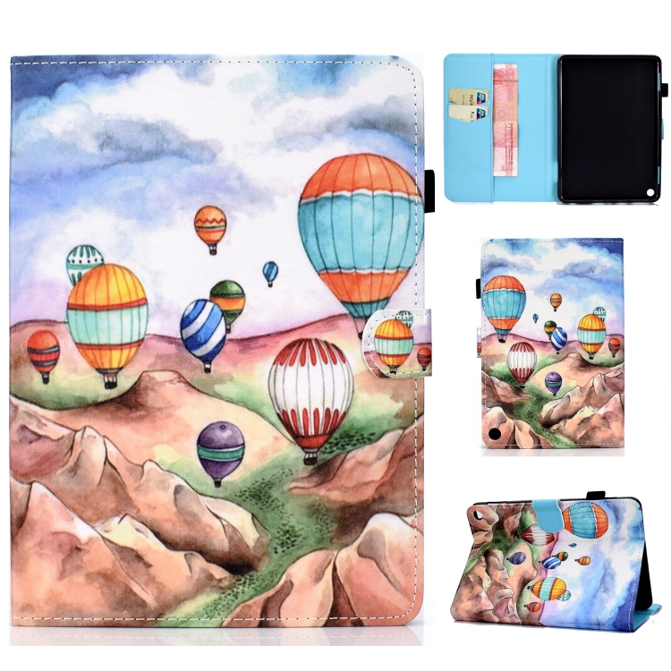

For Amazon Kindle Fire HD 8 (2020) Sewing Thread Horizontal Painted Flat Leather Case with Sleep Function & Pen Cover & Anti Skid Strip & Card Slot & Holder(Balloon)
